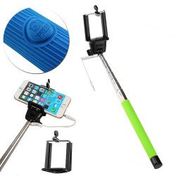 Wired Selfie Stick with Remote Small Clip (Green)